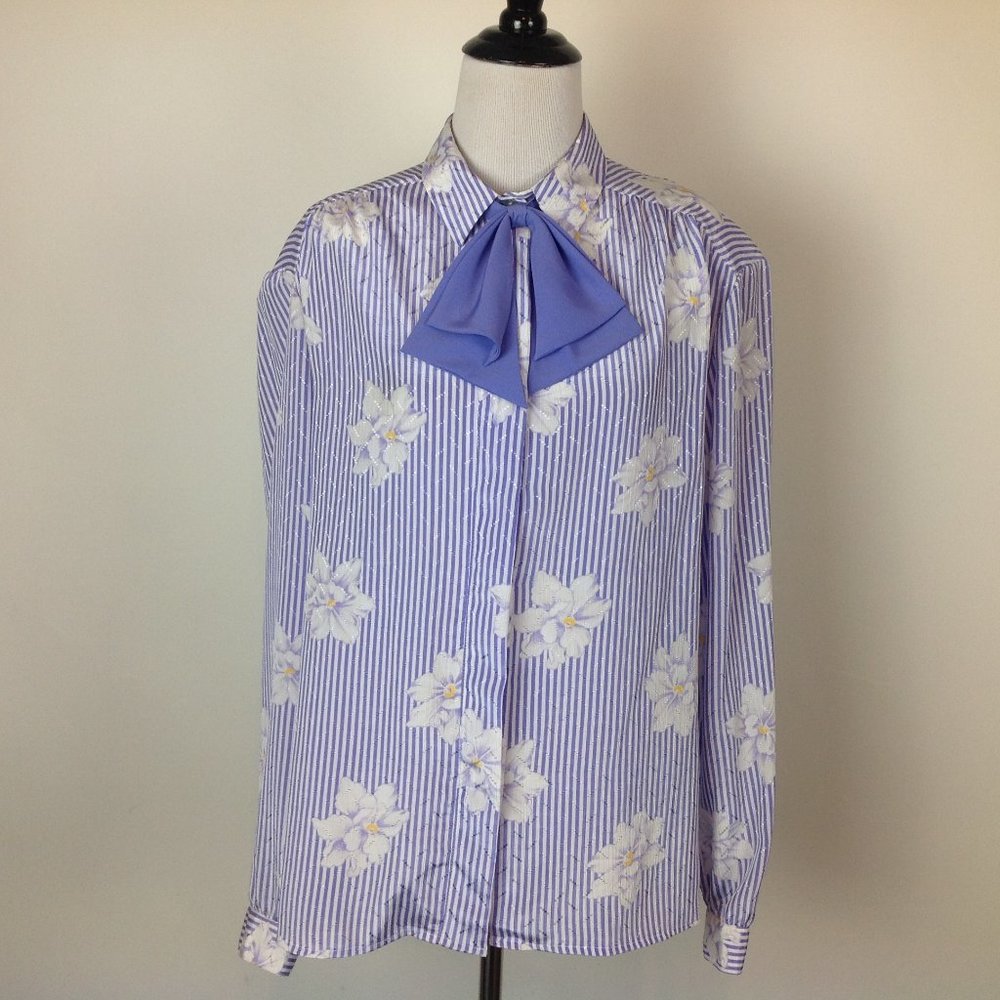 Vintage Pykettes Top Satin Stripe Tie Neck 18